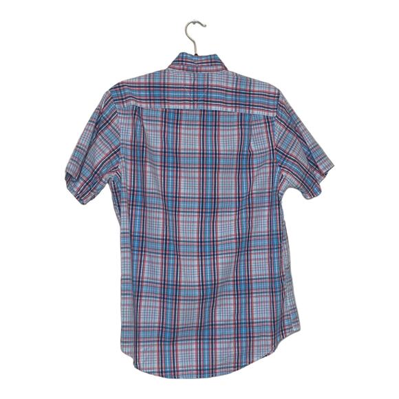 Tommy Hilfiger men blue orange plaid short sleeves button shirt size XS - Picture 2 of 7